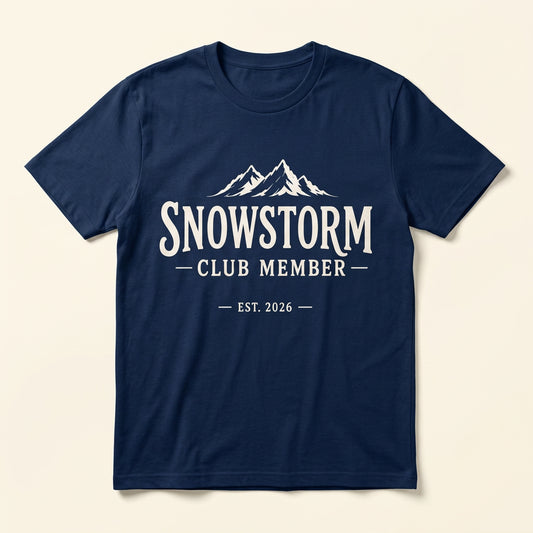 Snowstorm Club navy tee with cream chest print